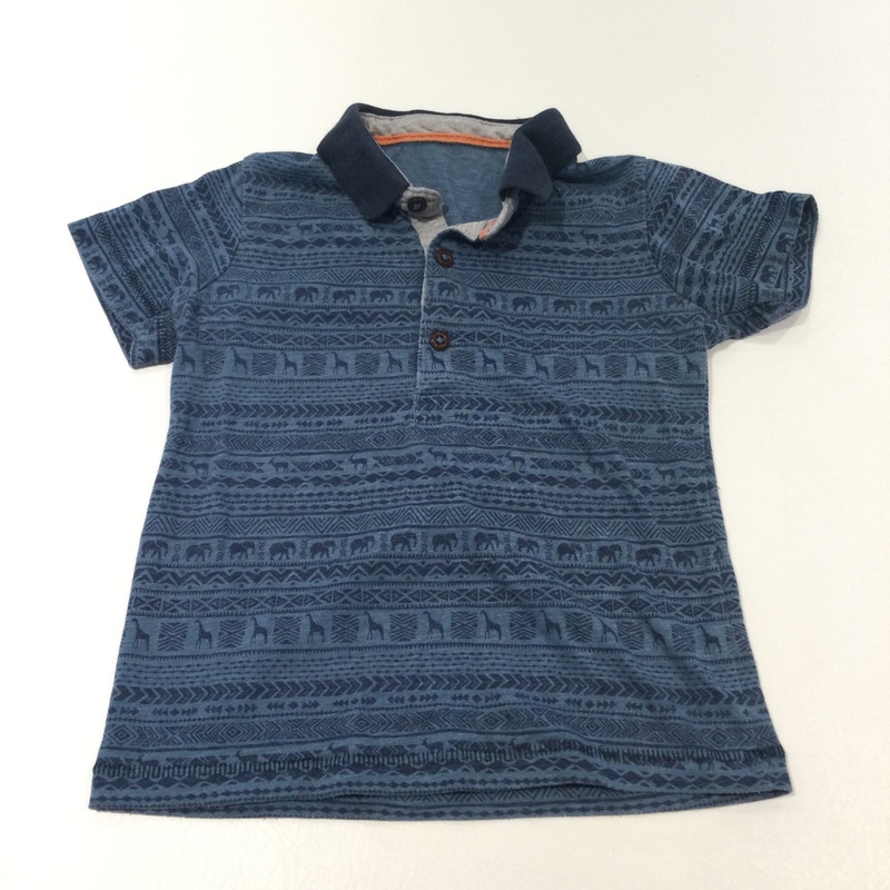 Slate Blue & Navy Animal Patterned Polo Shirt - Boys 9-12 Months