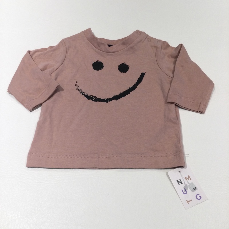 Smiley Face Dusky Pink Long Sleeve Top - Girls Newborn