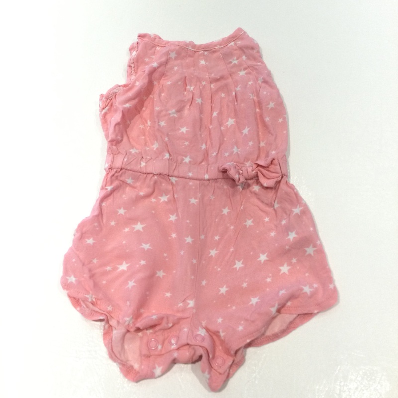 Stars Pink & White Jersey Playsuit - Girls 9-12 Months