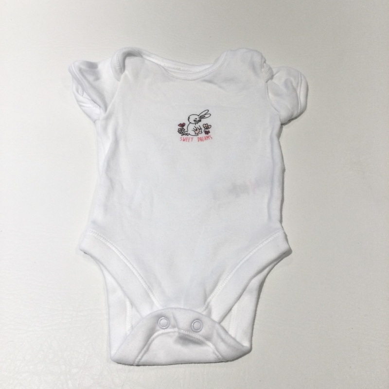 'Sweet Dreams' Rabbit & Flowers Pink & White Short Sleeve Bodysuit - Girls 0-3 Months