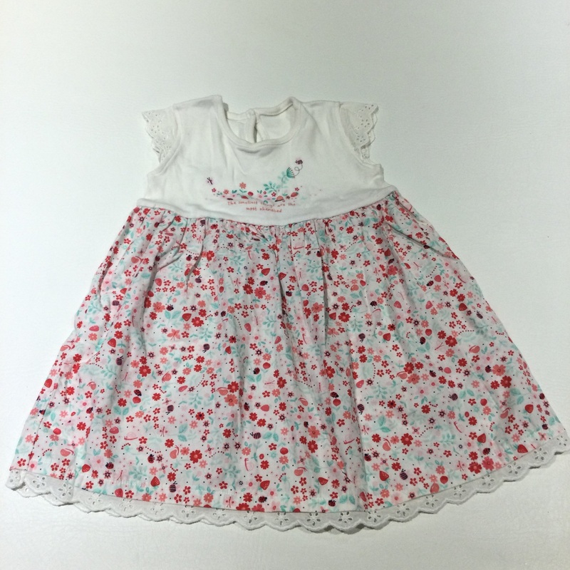 'The Smallest Things Are The Most Cherished' Flowers White Jersey & Cotton Dress  - Girls 12-18 Months
