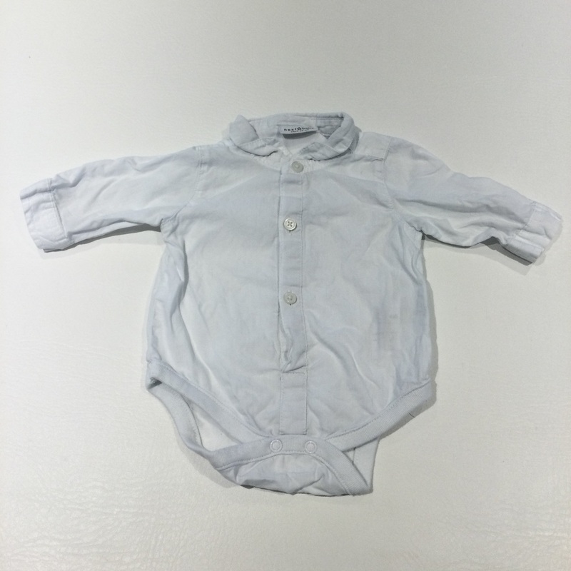 White Cotton Shirt Style Long Sleeve Bodysuit - Boys Newborn