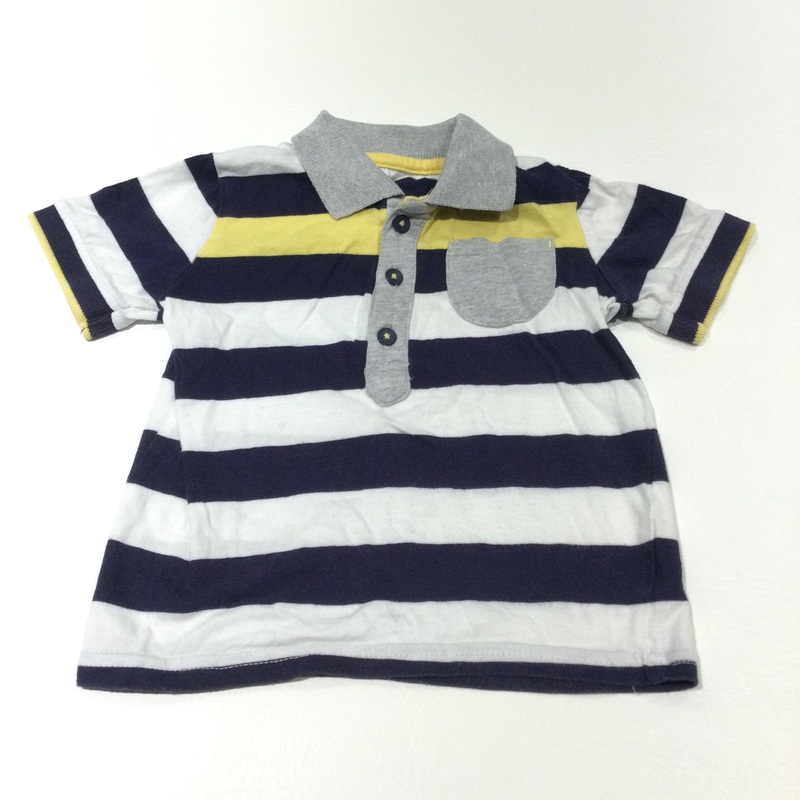 Yellow, White, Navy & Grey Striped Polo Shirt - Boys 9-12 Months
