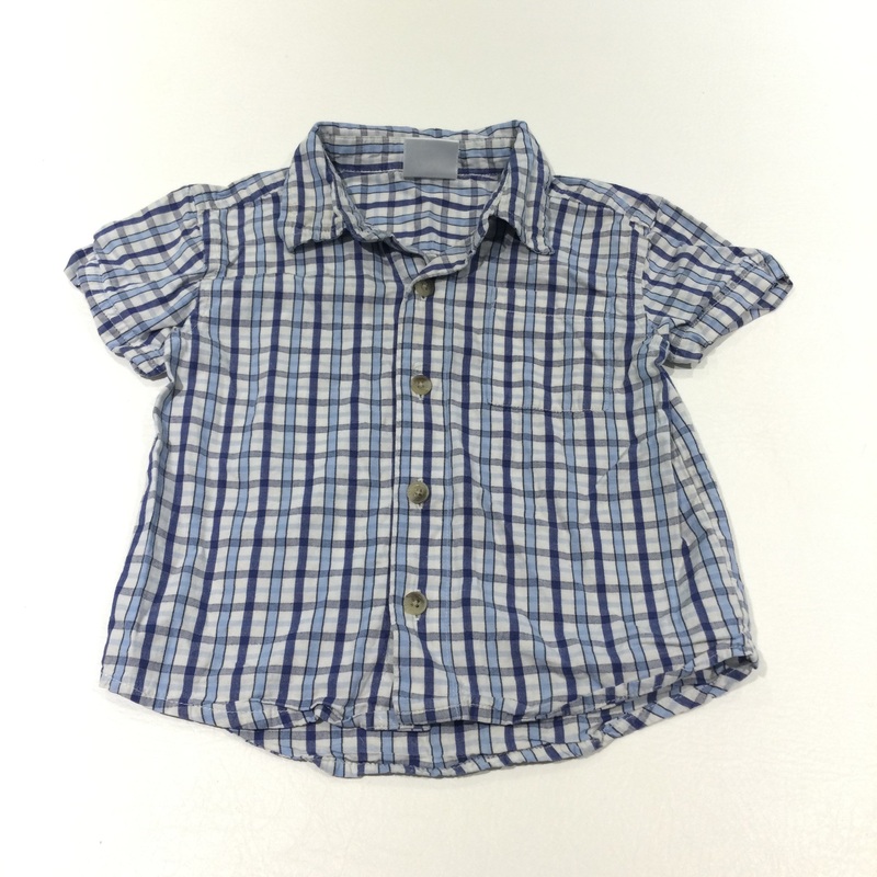 Blue & White Checked Cotton Shirt - Boys 12-18 Months