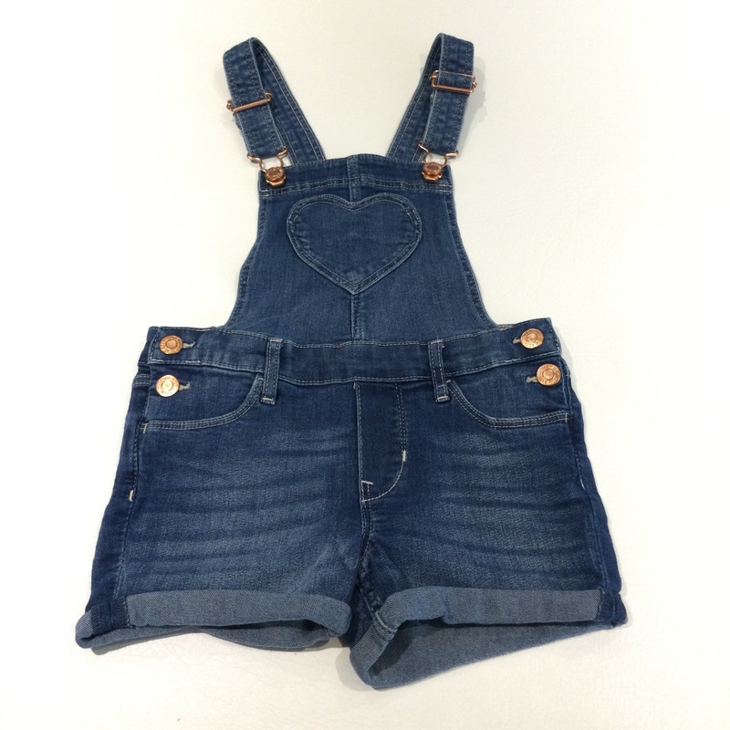 Heart Pocket Mid Blue Denim Short Dungarees - Girls 6-7 Years