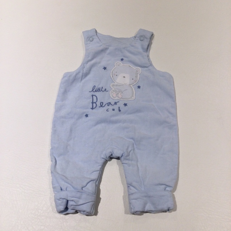 'Little Bear Cub' Embroidered & Appliqued Blue Lined Corduroy Dungarees - Boys Tiny Baby