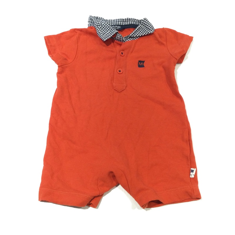 'Maine' Orange & Navy Short Romper - Boys 3-6 Months