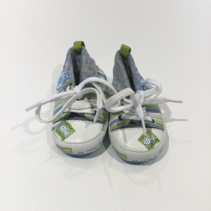 'My Name Is Rufus' Dog Blue, White & Green Fabric Boots - Size 0 (0-3 Months)