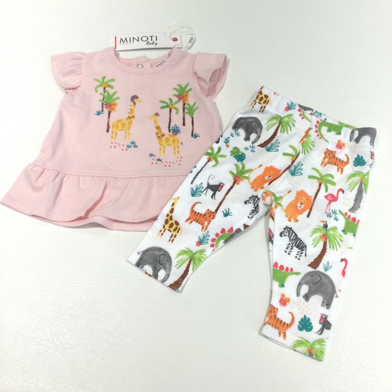 **NEW** Giraffes & Palm Trees Pink Tunic Top & Colourful Animals White Leggings Set - Girls 0-3 Months