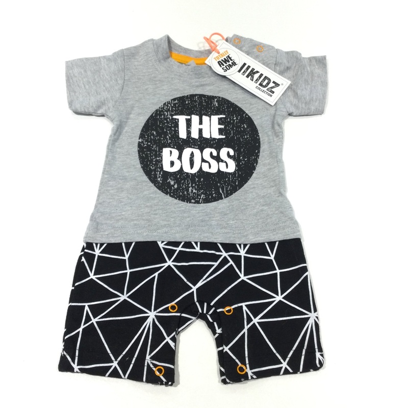 **NEW** 'The Boss' Grey & Black Romper - Boys Newborn