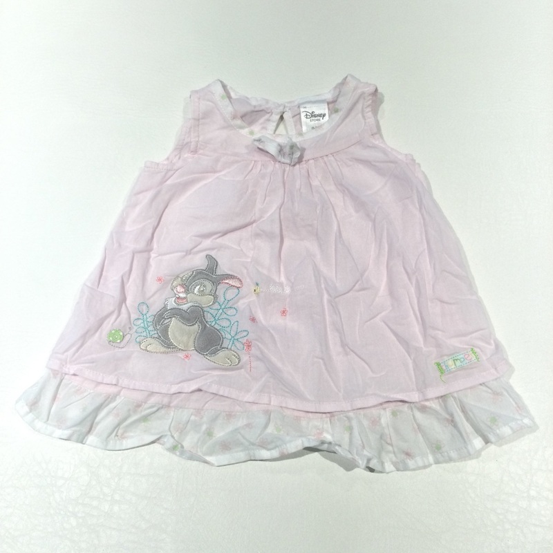 Thumper & Bee Appliqued & Embroidered Pink & White Cotton Sun Dress - Girls 0-3 Months
