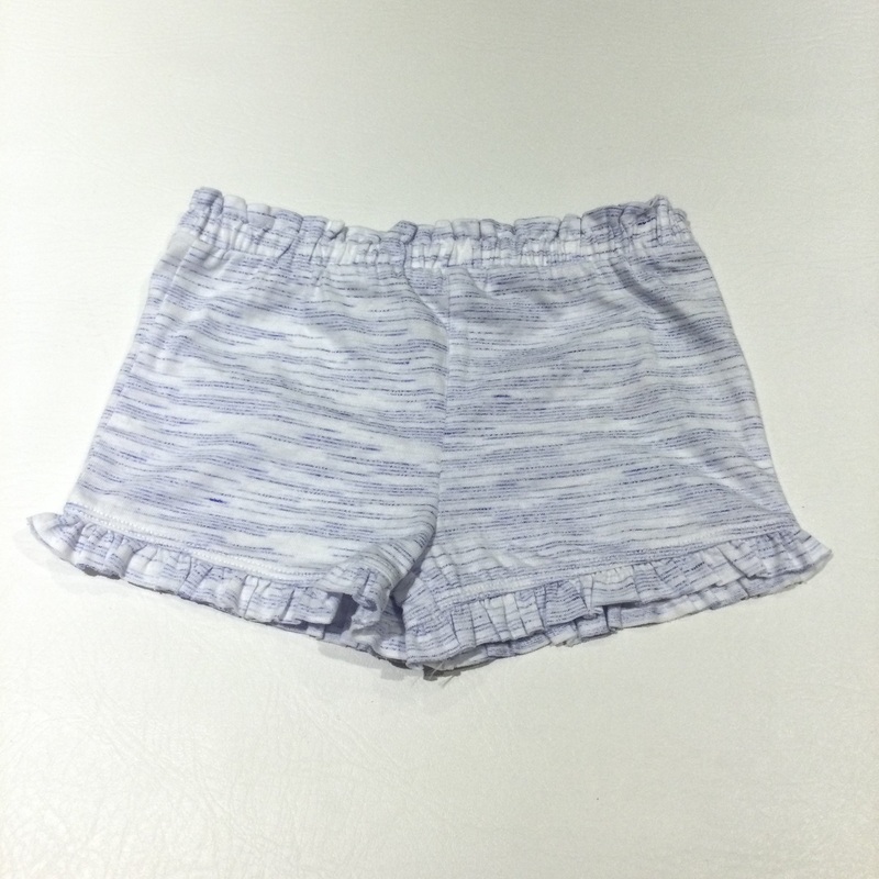 White & Blue Mottled Lightweight Jersey Shots with Frilly Hems - Girls 6-9 Months