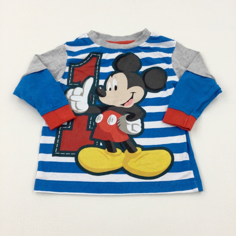 '1' Mickey Mouse Blue Striped Long Sleeve Top - Boys 12-18 Months