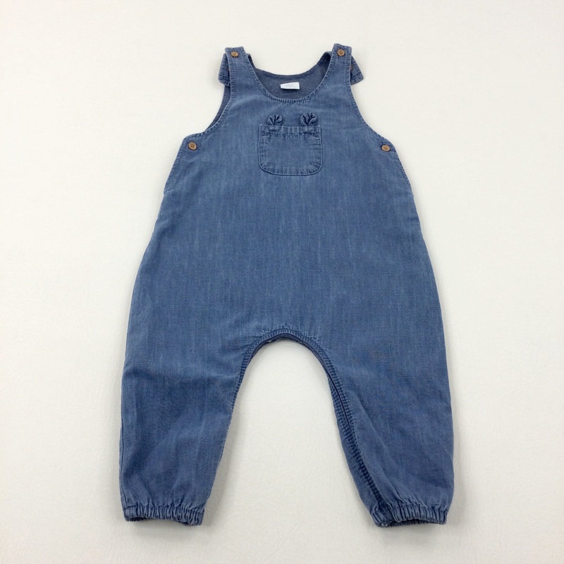 Blue Lined Denim Effect Dungarees - Boys 9-12 Months
