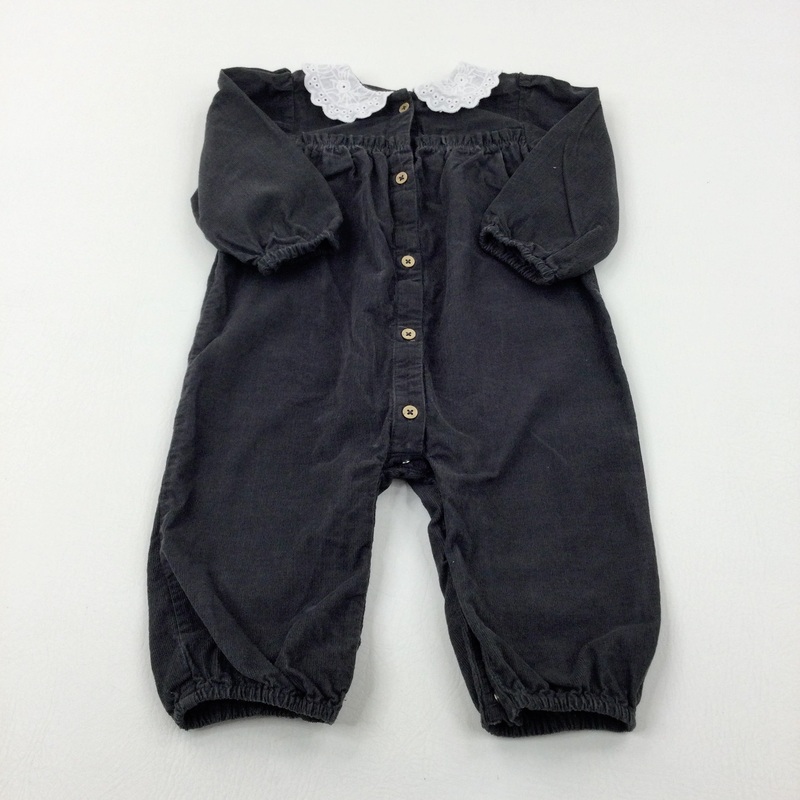 Charcoal Grey Cord Long Sleeve Romper - Girls 9-12 Months