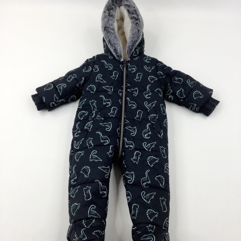 Dinosaurs Black Fleece Lined Winter Pramsuit - Boys 9-12 Months