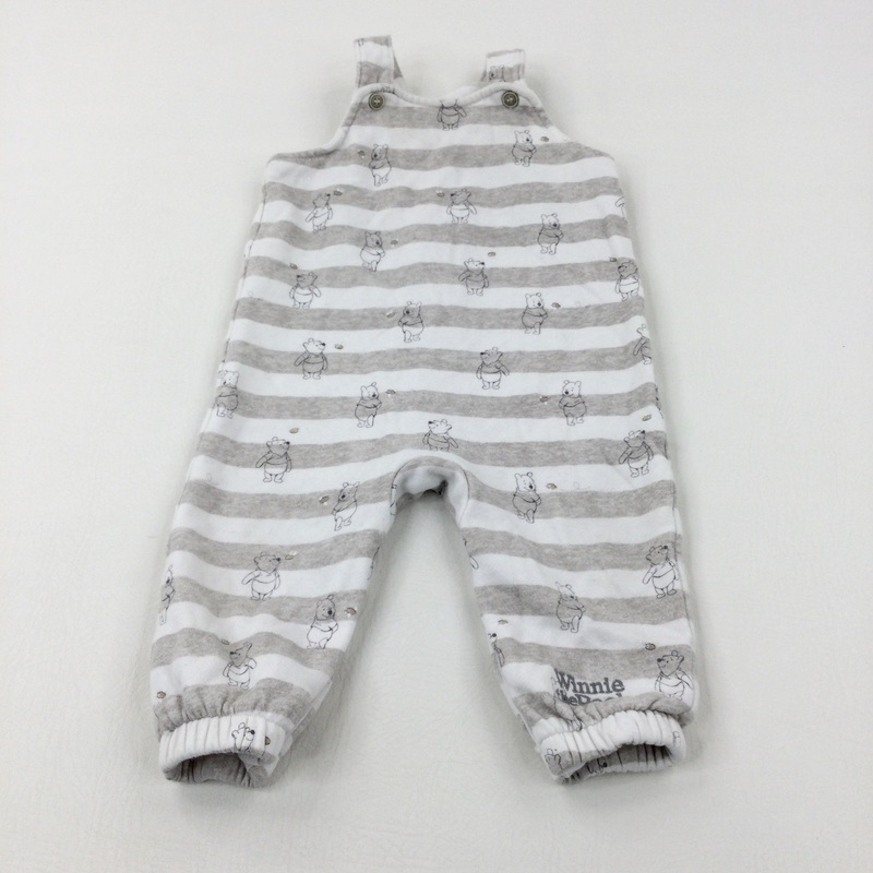 Disney's Winnie The Pooh Grey Striped Dungarees - Boys 9-12 Months
