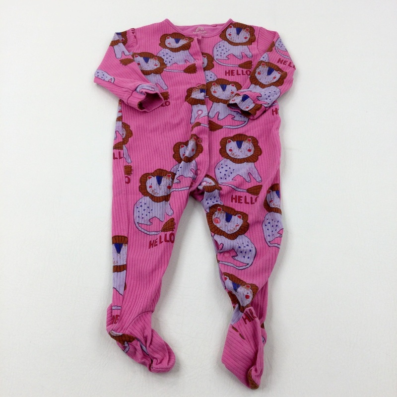 'Hello' Lions Pink Babygrow - Girls 9-12 Months
