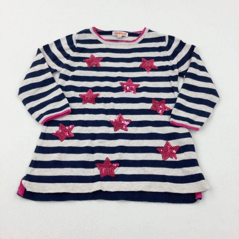Stars Sequinned Navy Striped Knitted Dress - Girls 18-24 Months