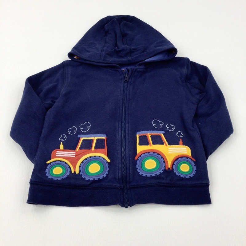 Tractors Appliqued Navy Zip Through Hoodie - Boys 2-3 Years