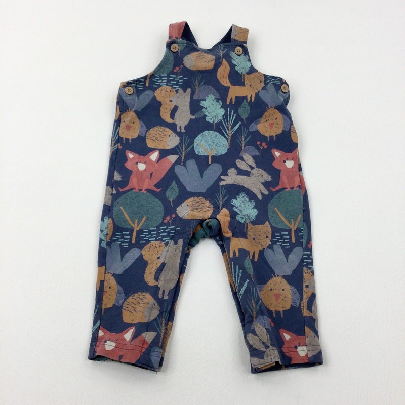 Woodland Animals Blue Jersey Dungarees - Boys 9-12 Months