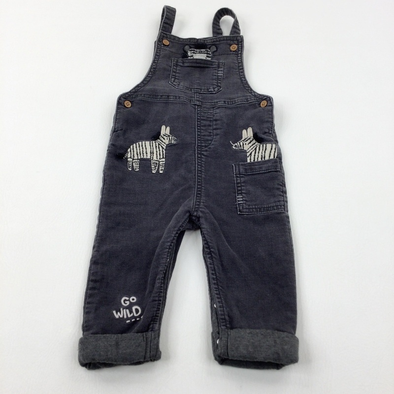 Zebras Appliqued Black Lined Denim Dungarees - Boys 9-12 Months