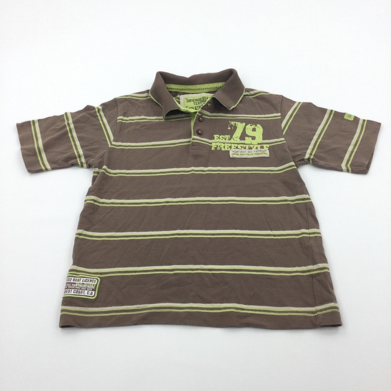 '79 Freestyle' Brown & Green Striped Polo Shirt - Boys 6-7 Years