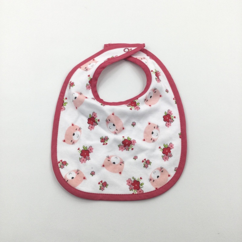 Cats Flowers Pink & White Bib - Girls One Size