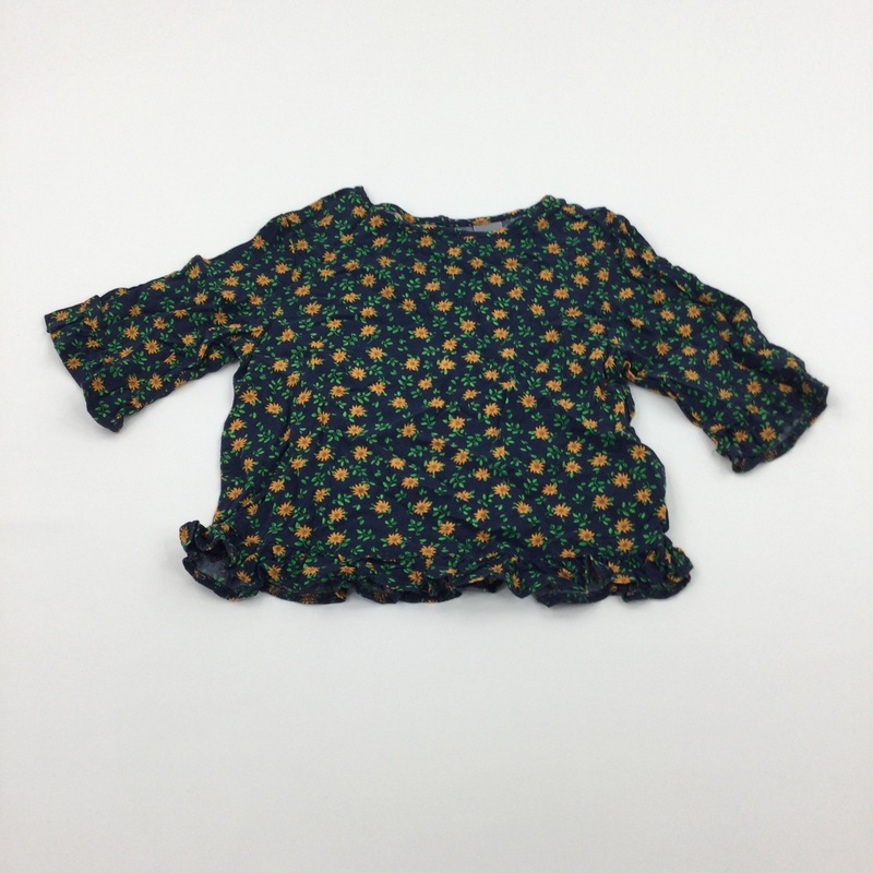 Flowers Mustard Yellow & Navy Cotton Blouse - Girls 8 Years