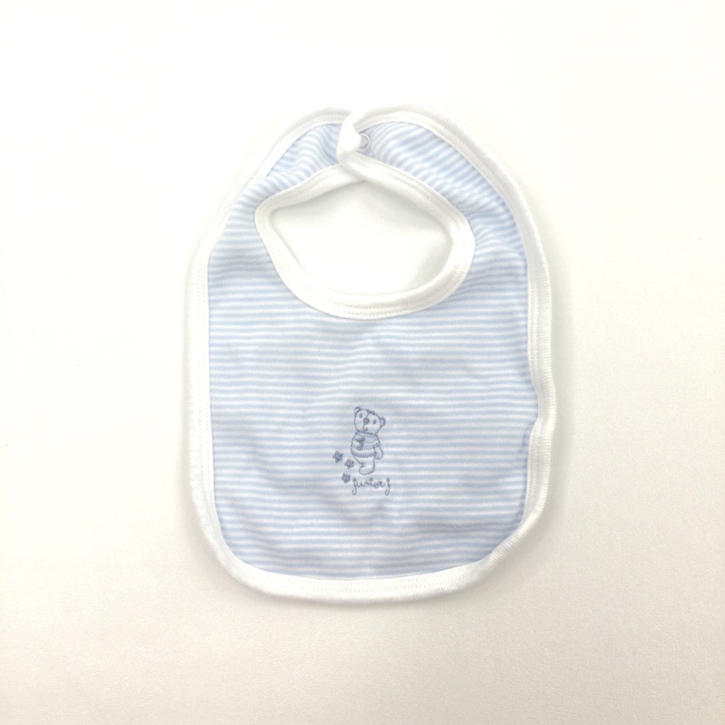 'Junior J' Teddy Bear Embroidered Blue & White Bib - Boys Newborn