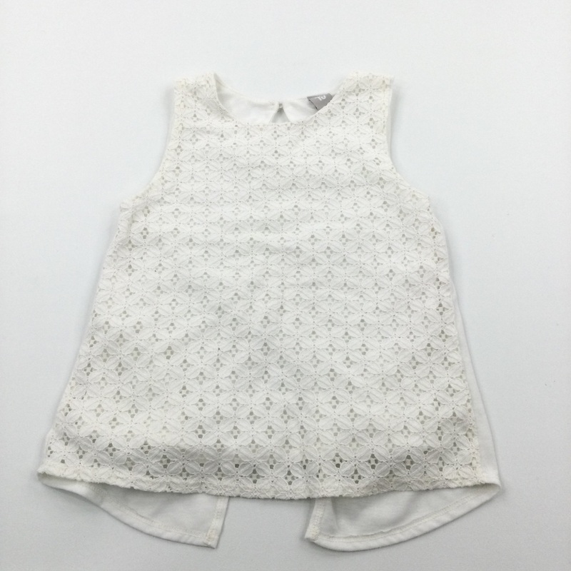 Lacey Cream Short Sleeve Blouse with Slit Back - Girls 6 Years