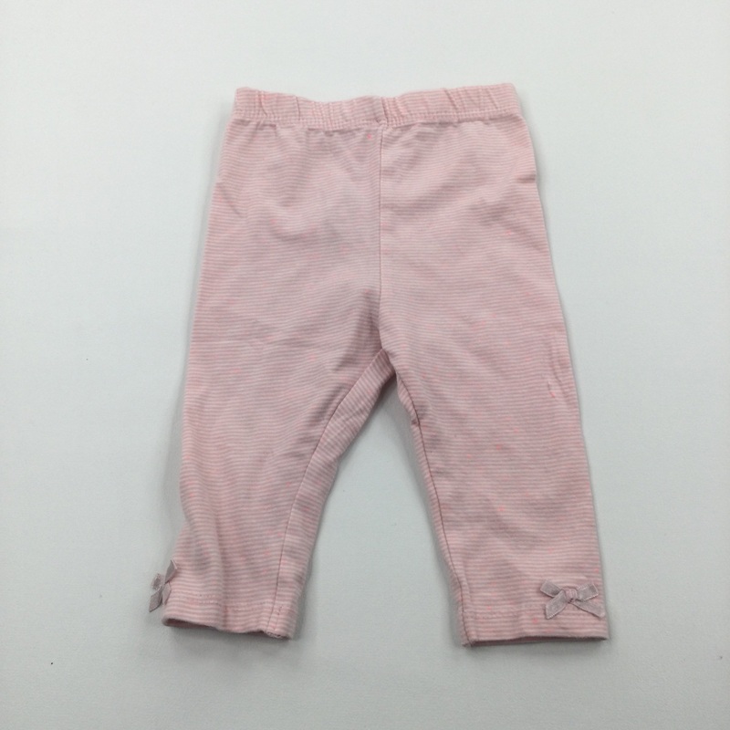 Neon Pink Specked Pink & White Striped Lightweight Leggings with Bow - Girls 3-6 Months