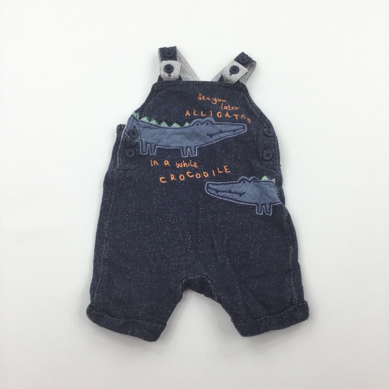 'See You Later Alligator' Appliqued Navy Mottled Jersey Dungarees - Boys 3-6 Months