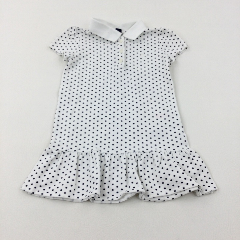 Spotty White & Navy Dress - Girls 2-3 Years