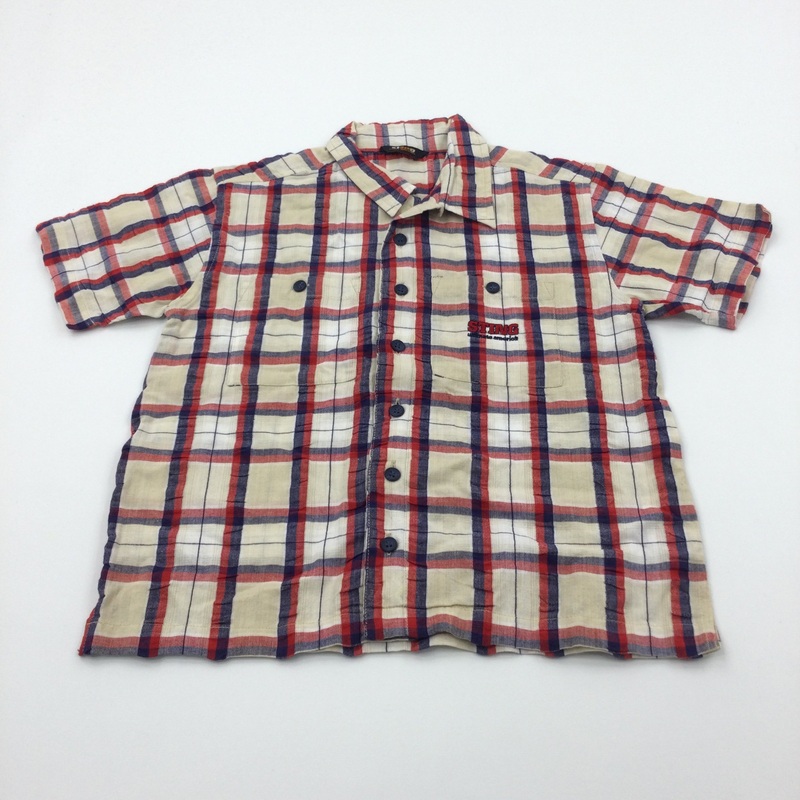 'Sting' Red, Navy & Beige Cotton Shirt - Boys 5-6 Years