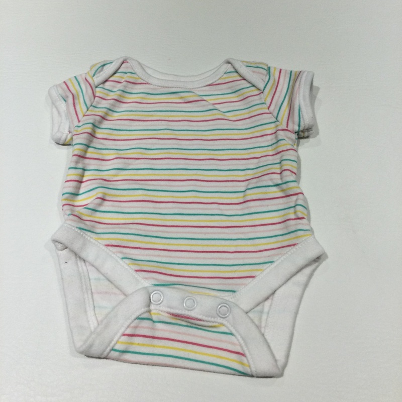 Striped Colourful White Short Sleeve Bodysuit - Girls Newborn