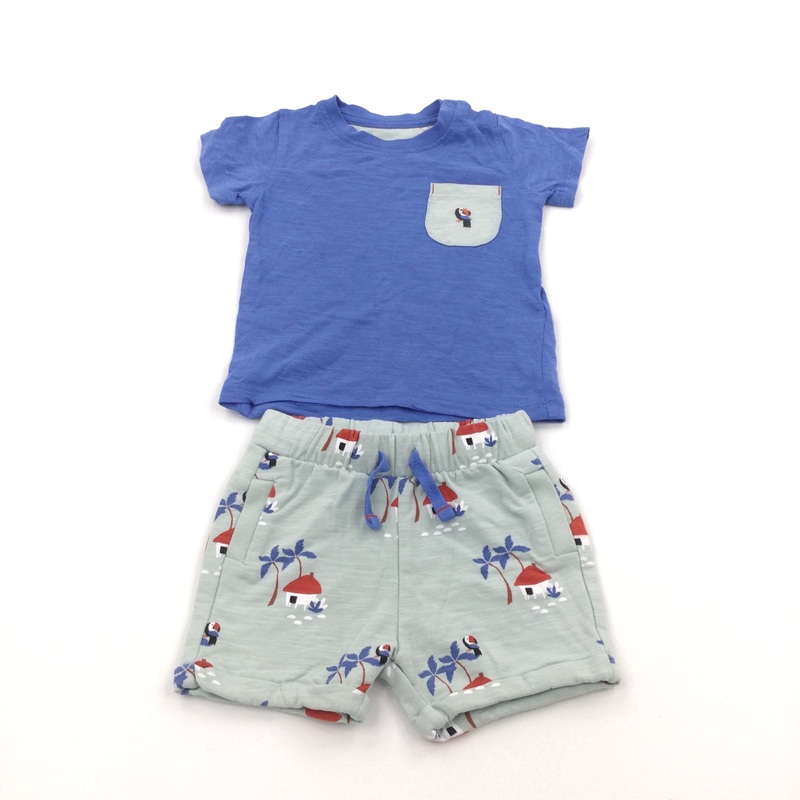 Toucan & Beach Hut T-Shirt & Shorts Matching Set - Boys 3-6 Months
