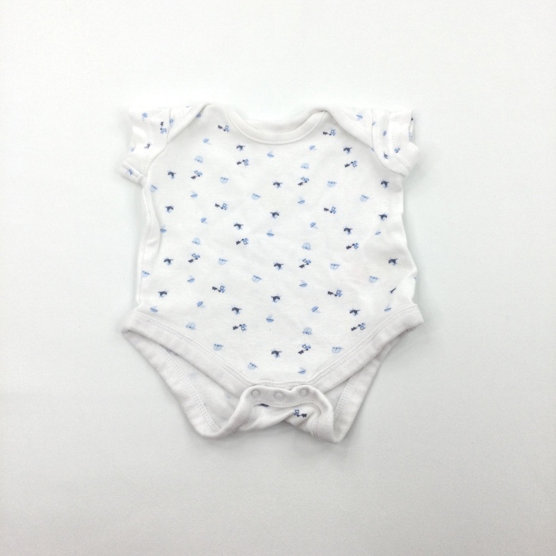 Tractors, Cars & Boats Blue & White Short Sleeve Bodysuit - Boys Tiny Baby