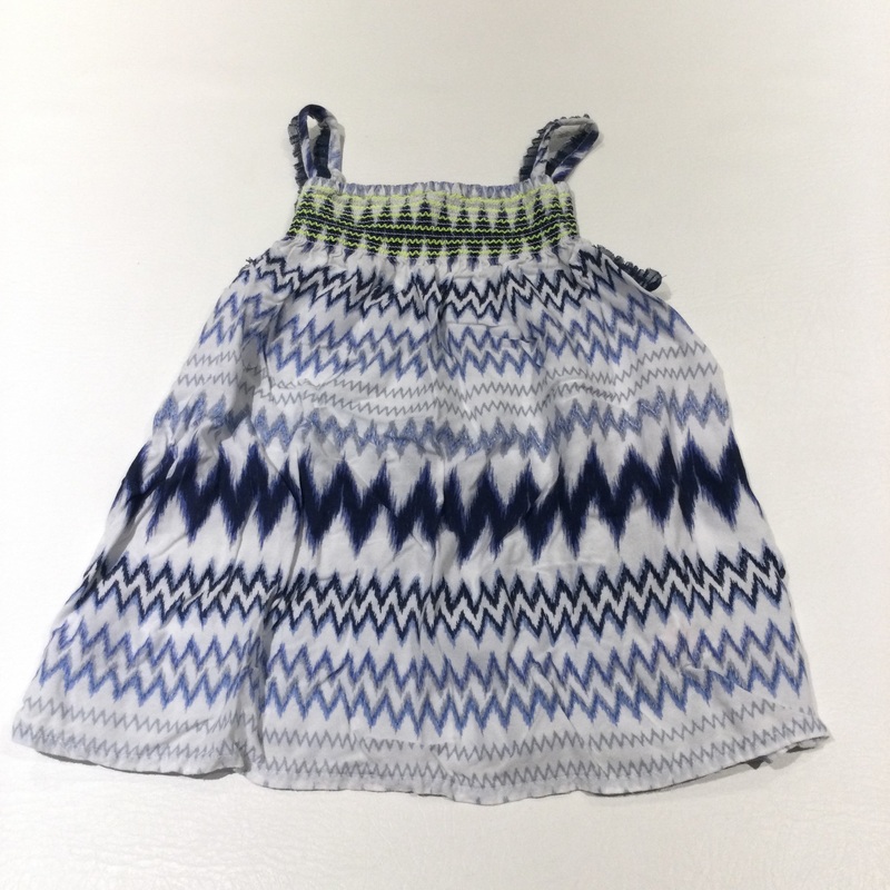 Zig Zags Blue, White & Neon Yellow Vest Top - Girls 6-7 Years