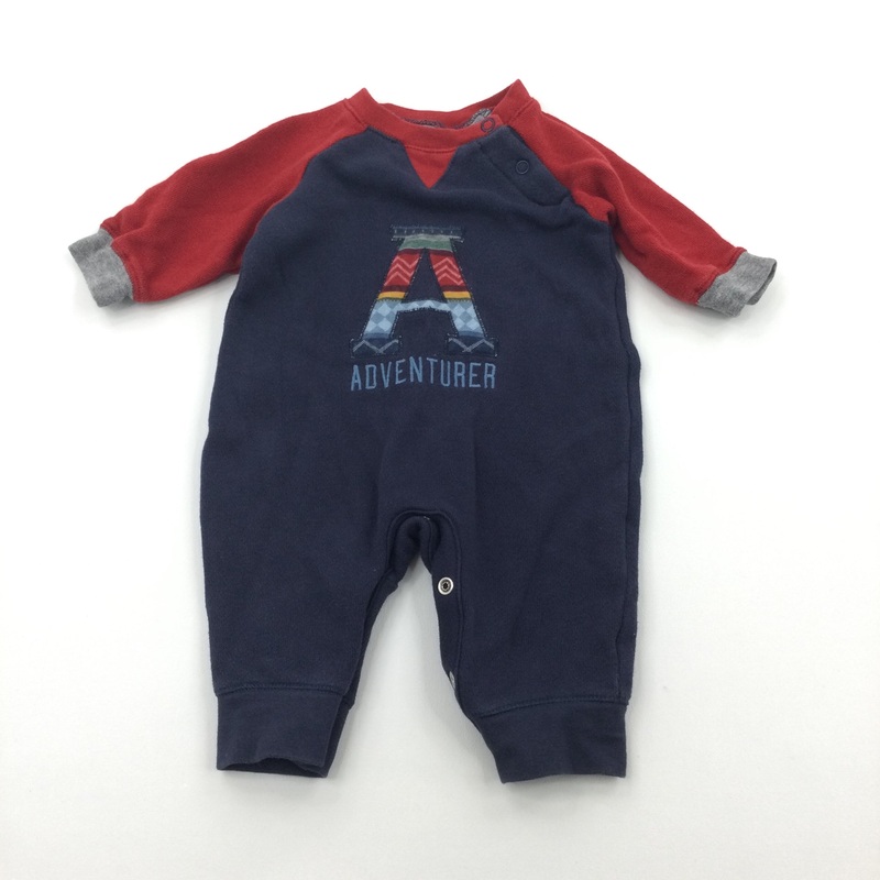 'Adventurer' Appliqued Navy, Red & Grey Jersey Romper - Boys Newborn