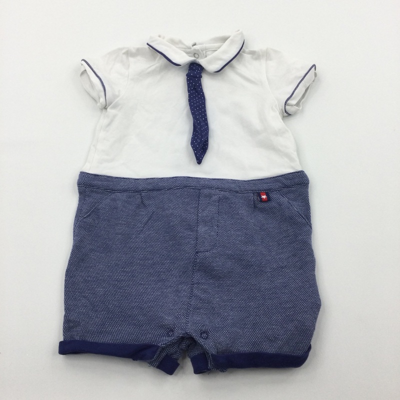 Mock Outfit with Tie Navy & White Short Jersey Romper - Boys 12-18 Months