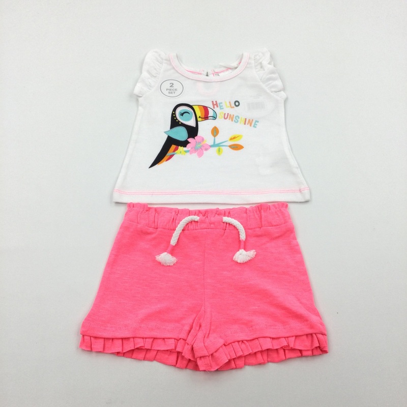 **NEW** 'Hello Sunshine' Toucan Glittery T-Shirt with Matching Shorts - Girls 6-9 Months