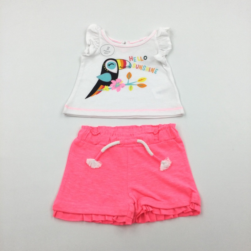 **NEW** 'Hello Sunshine' Toucan Glittery T-Shirt with Matching Shorts - Girls Newborn