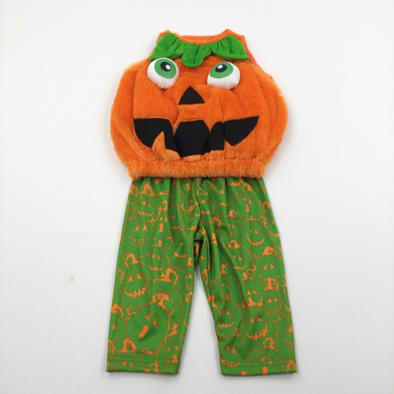 **NEW** Pumpkin Fluffy Orange & Green 2 Piece Costume (No Hat) - Boys/Girls 9-12 Months - Halloween