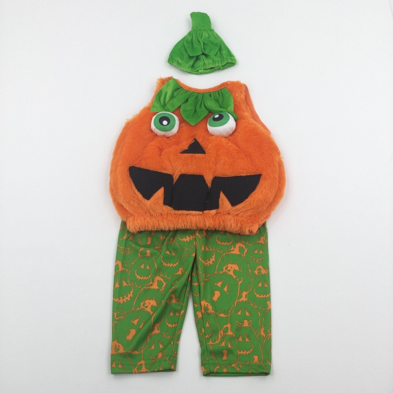 **NEW** Pumpkin Fluffy Orange & Green 2 Piece Costume with Matching Hat - Boys/Girls 6-9 Months - Halloween