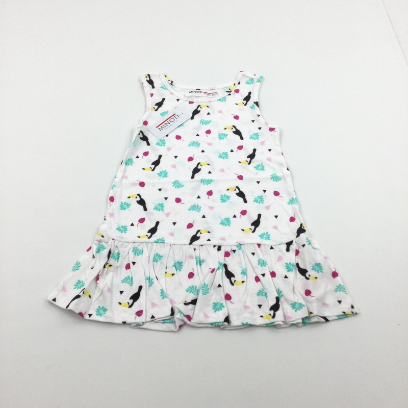 **NEW** Toucan & Leaves Colourful White Dress - Girls 18-24 Months