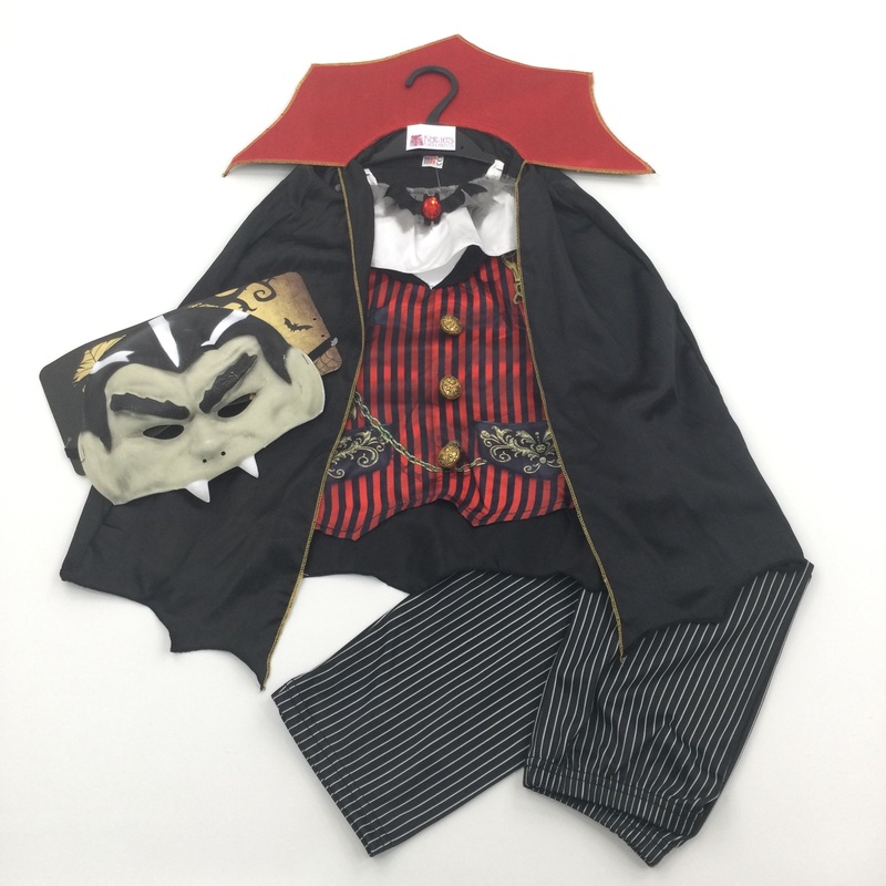 **NEW** Vampire Costume with Attached Cape & Matching Mask - Boys/Girls 7-8 Years - Halloween