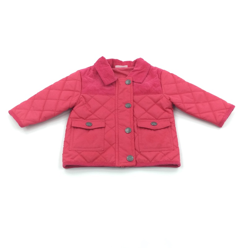 Pink Quilted Lined Jacket with Corduroy Detail - Girls 3-6 Months