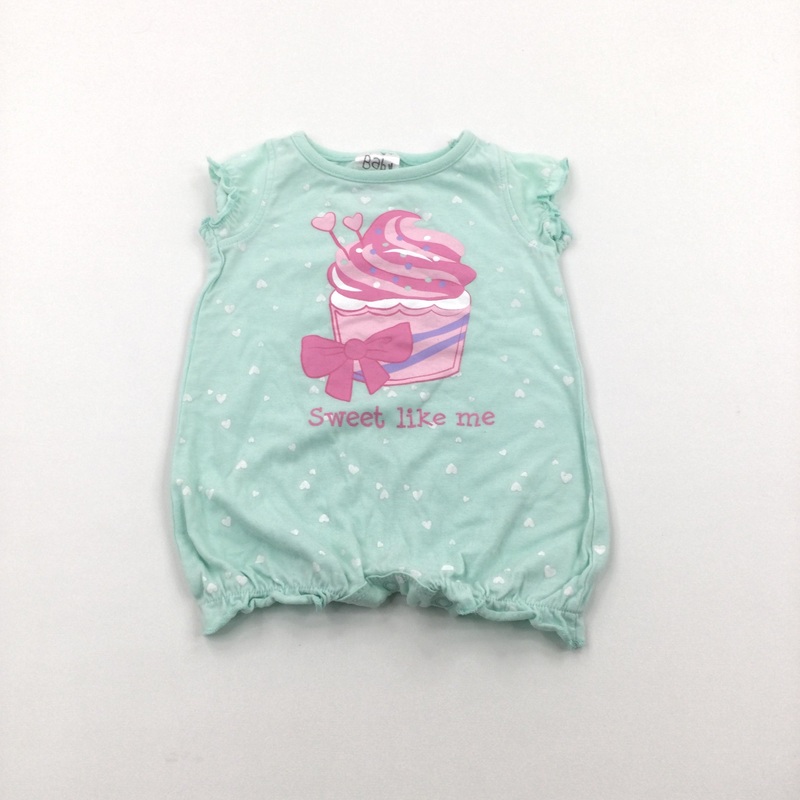 'Sweet Like Me' Cupcake & Hearts Mint Green Romper - Girls 0-3 Months