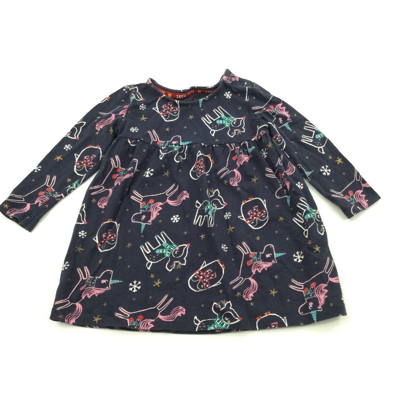 Unicorns & Animals Colourful Navy Dress - Girls 9-12 Months - Christmas